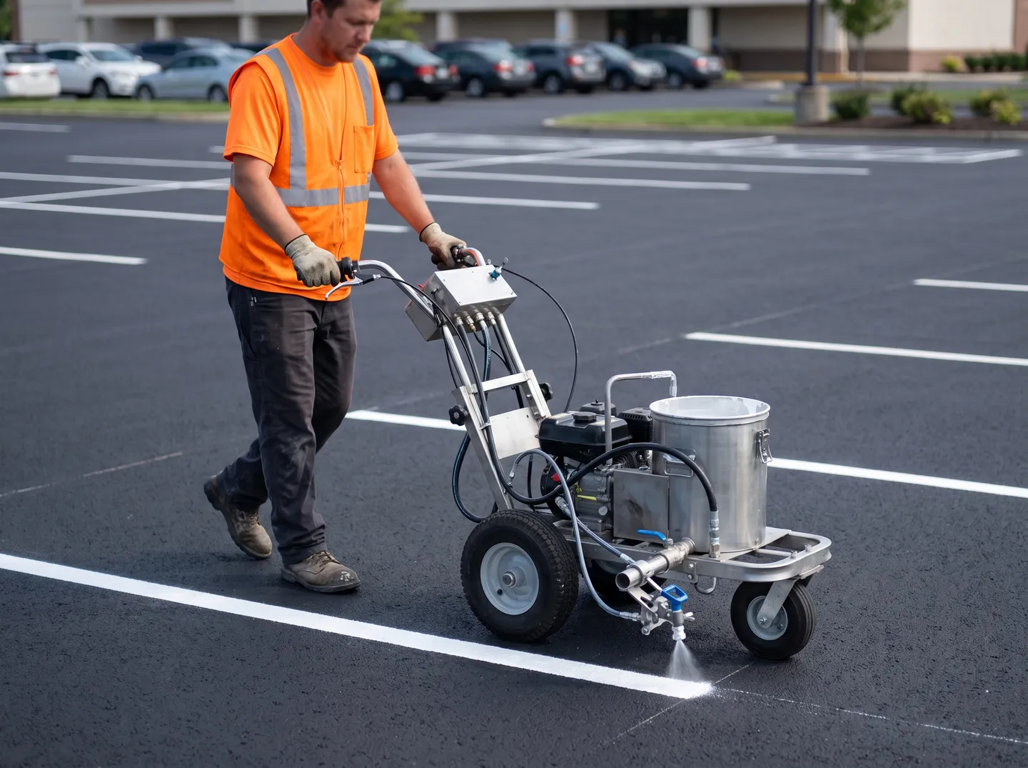 striping crew marking a commercial lot