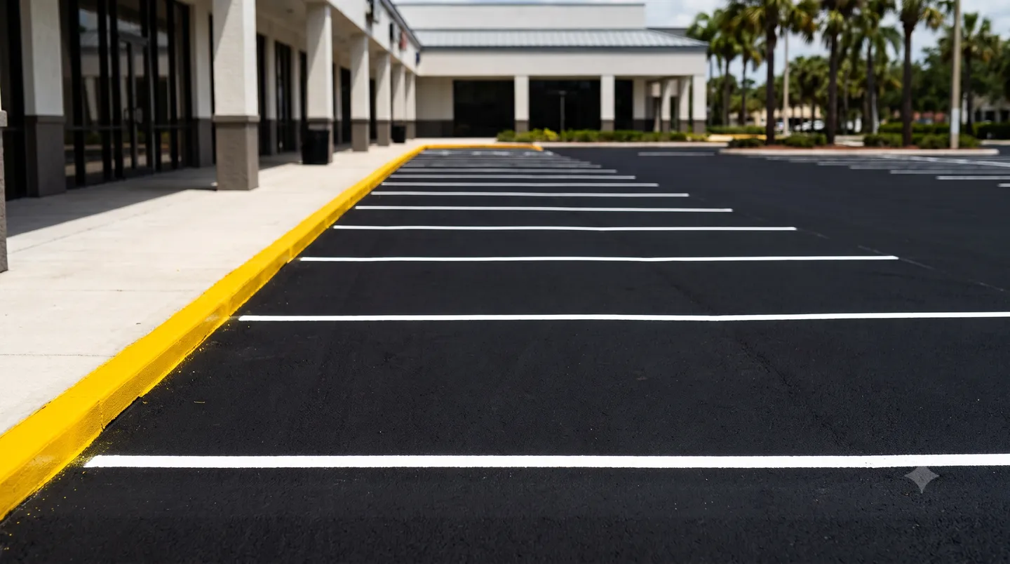 Freshly striped commercial parking lot