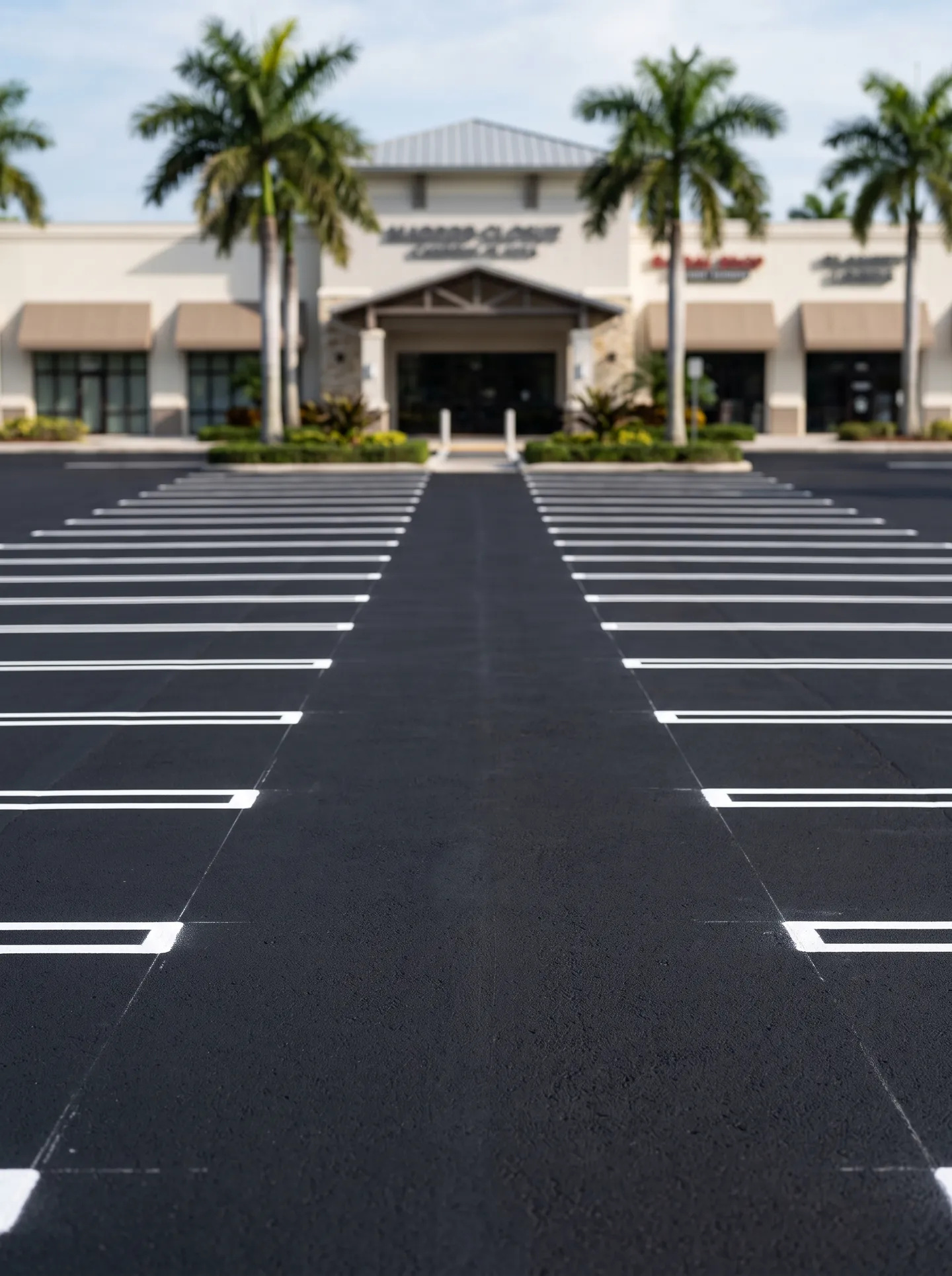 freshly striped commercial parking lot